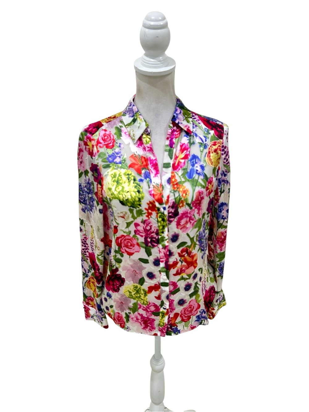 Alice + Olivia Multicolor bold Floral silk blend Button-Down blouse size medium